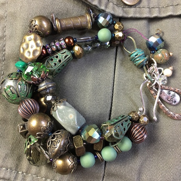 🍁🍂Faith 3 Strand Artisan 🍂Rhinestoned, Pearls. Coolest Bracelet ever!! - Picture 2 of 3